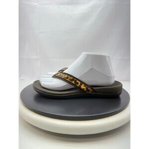 Vionic Tide II Flip Flops Womens Sz 7 Brown Leopard Thong Sandals Orthopedic